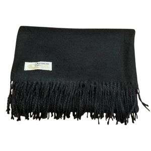 Cashmere Royal Rossi Black Scarf 72x27 Fringe Luxury Rectangle